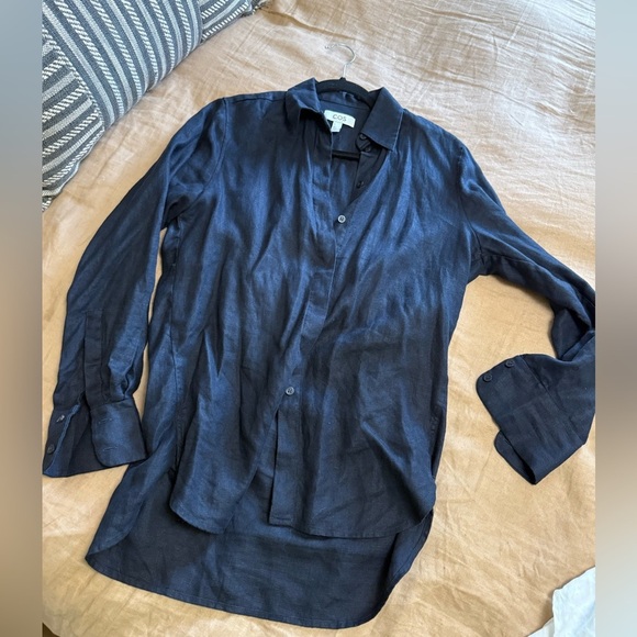 COS linen navy blue basic long sleeve button down shirt - Picture 4 of 8
